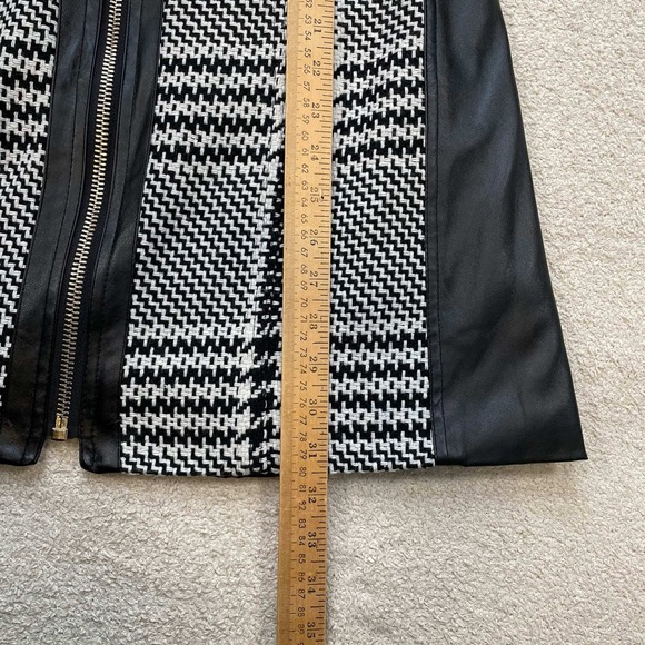 Lena Gabrielle Womens Sz 10 Houndstooth Faux Leather Trim Zip Jacket Black White - Picture 9 of 13